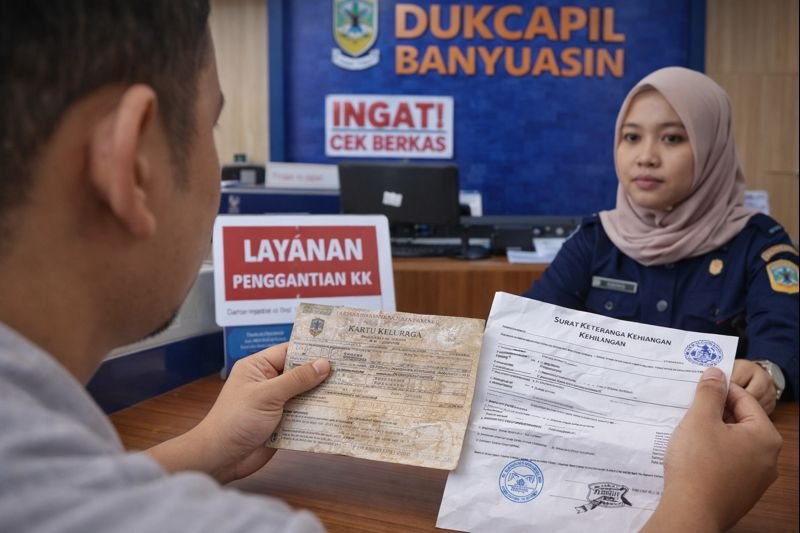 Ilustrasi layanan penggantian Kartu Keluarga (KK) hilang atau rusak di Dukcapil Kabupaten Banyuasin