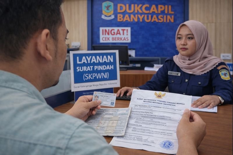 Ilustrasi pengurusan Surat Pindah Datang (SKPWNI) di Dukcapil Kabupaten Banyuasin