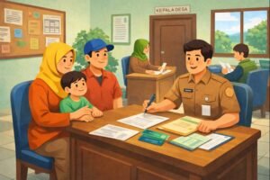 Ilustrasi proses pendaftaran PKH di Kabupaten Banyuasin melalui pendataan bantuan sosial di tingkat desa