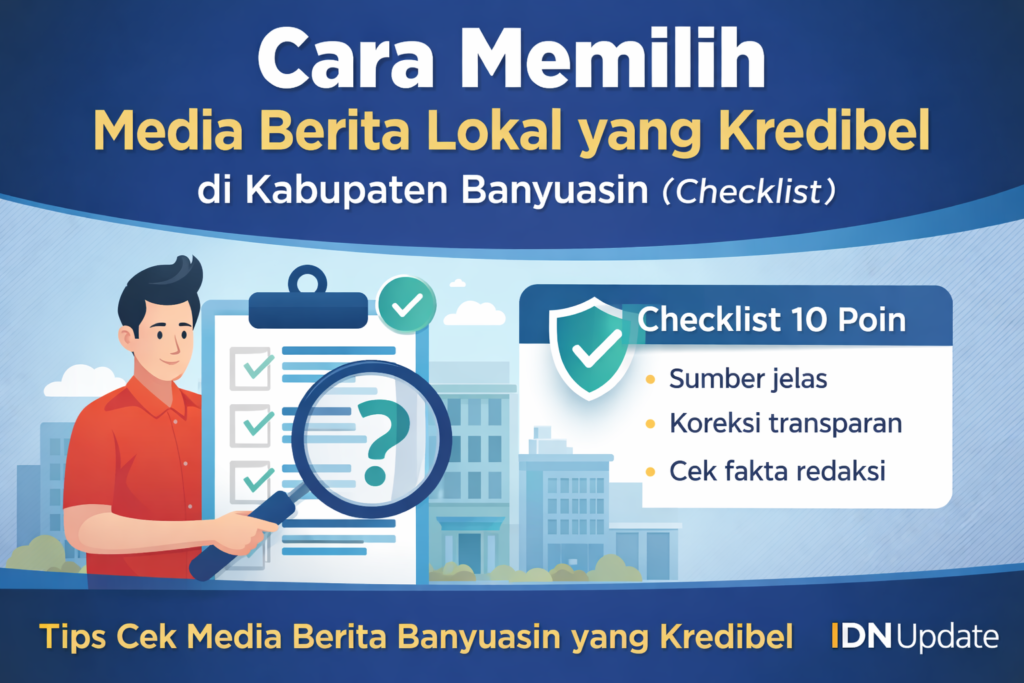 Infografis checklist cara memilih media berita lokal yang kredibel di Kabupaten Banyuasin.
