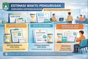 Ilustrasi estimasi waktu pengurusan dokumen kependudukan di Disdukcapil Kabupaten Banyuasin.