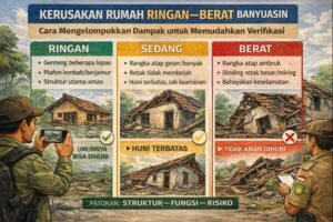 Panduan mengelompokkan kerusakan rumah ringan sedang berat pasca bencana di Banyuasin