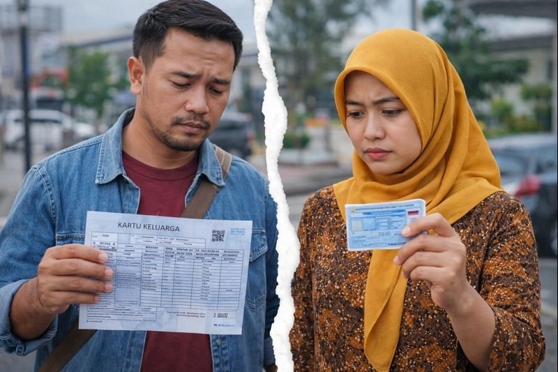 Ilustrasi warga memegang KK dan KTP setelah perceraian di Kabupaten Banyuasin