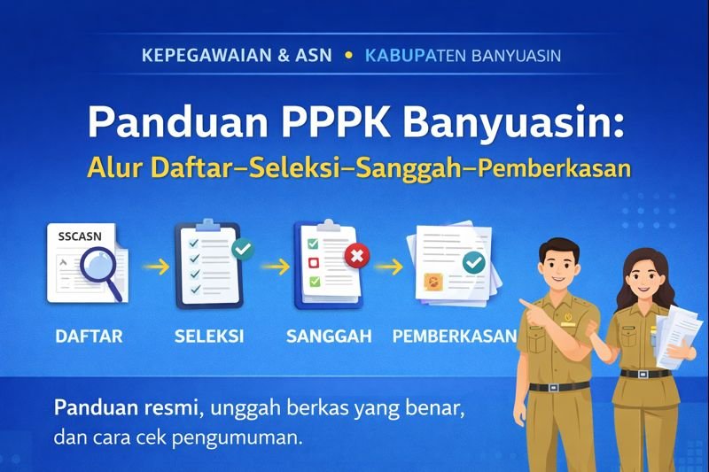 Infografik alur PPPK Banyuasin: daftar, seleksi, sanggah, hingga pemberkasan berkas