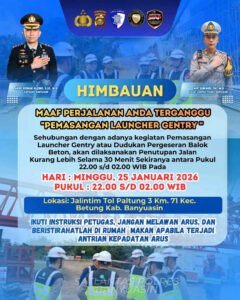 Poster imbauan penutupan Jalintim KM 71 Betung Banyuasin 25 Januari 2026 pukul 22.00–02.00 WIB