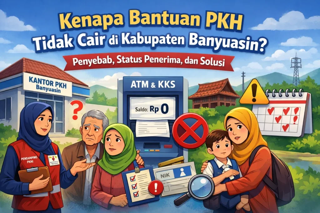 Ilustrasi warga mengecek saldo ATM KKS dan pendamping PKH saat bantuan PKH tidak cair di Kabupaten Banyuasin