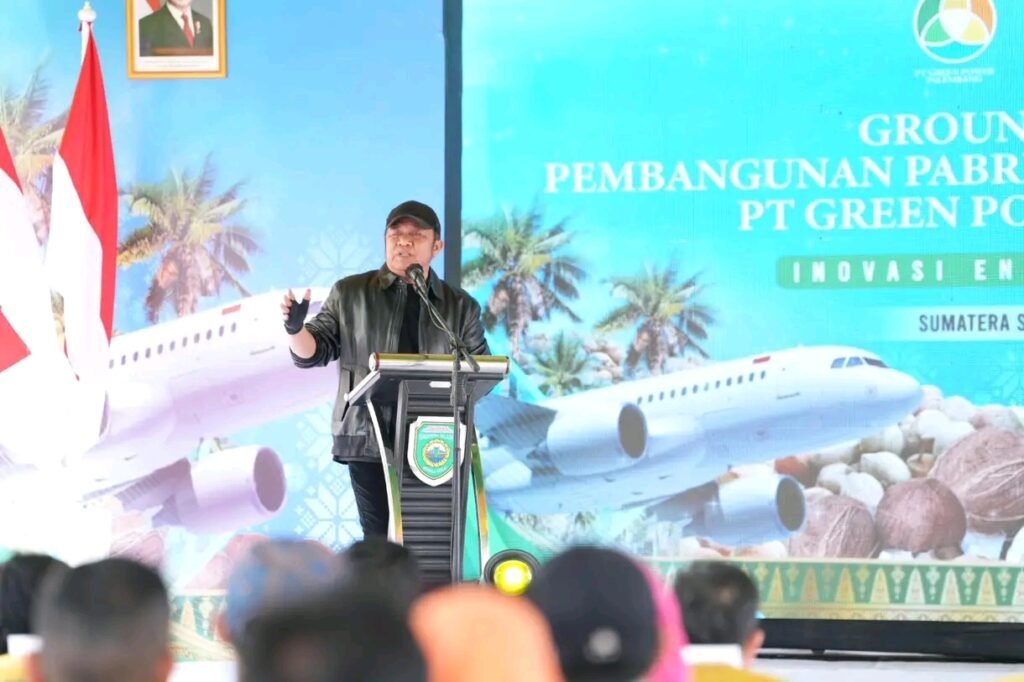 Sambutan pejabat saat acara groundbreaking pabrik bahan baku bio avtur di Tanjung Api-Api, Banyuasin II