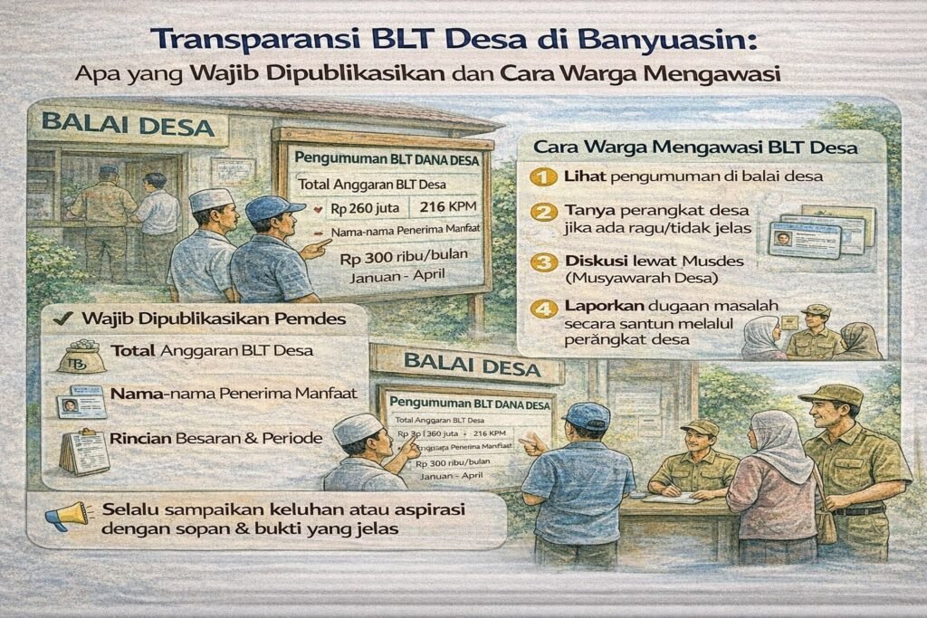 Infografis transparansi BLT Desa di Kabupaten Banyuasin: informasi wajib dipublikasikan dan cara warga mengawasi dengan santun