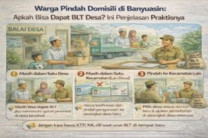 Infografis warga pindah domisili di Kabupaten Banyuasin: penjelasan apakah masih bisa menerima BLT Desa dan langkah yang perlu dilakukan