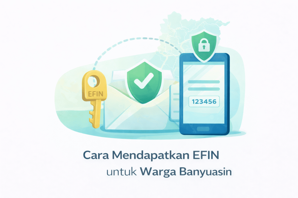 Ilustrasi cara mendapatkan EFIN untuk warga Banyuasin dengan verifikasi email dan kode OTP di ponsel