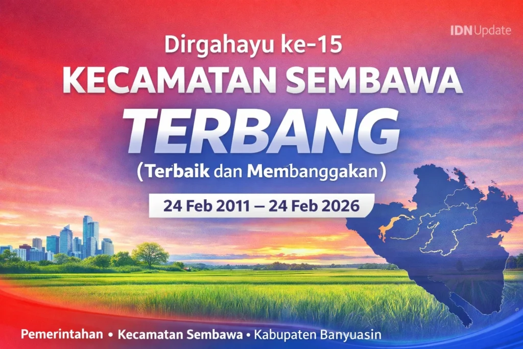 Banner Dirgahayu ke-15 Kecamatan Sembawa dengan tagline “TERBANG” Terbaik dan Membanggakan periode 24 Feb 2011–24 Feb 2026.