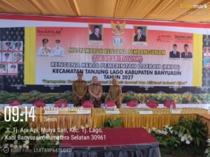 Spanduk Musrenbang dan penyusunan RKPD 2027 Kecamatan Tanjung Lago, Kabupaten Banyuasin, 9 Februari 2026