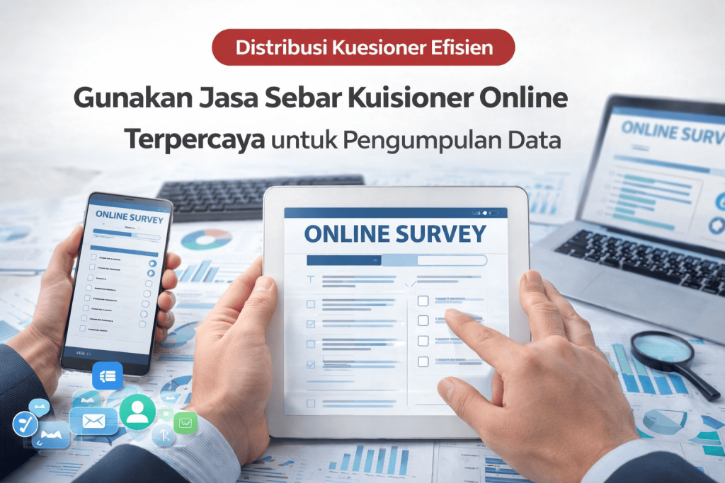 Ilustrasi pengumpulan data dengan formulir survei online di tablet dan ponsel
