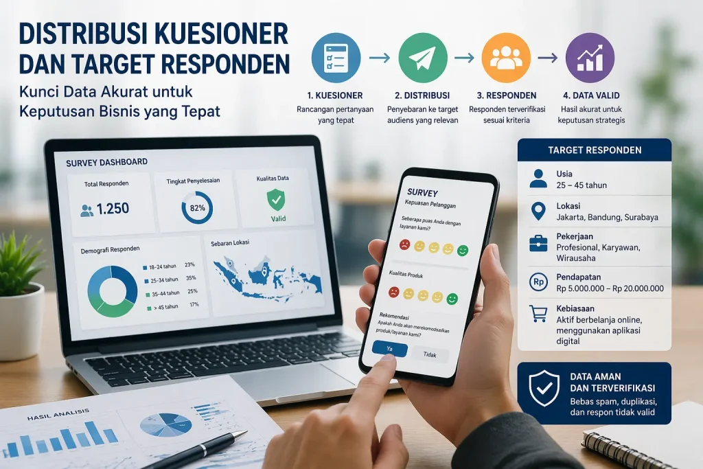 Ilustrasi distribusi kuesioner dan target responden survey untuk memperoleh data bisnis yang akurat