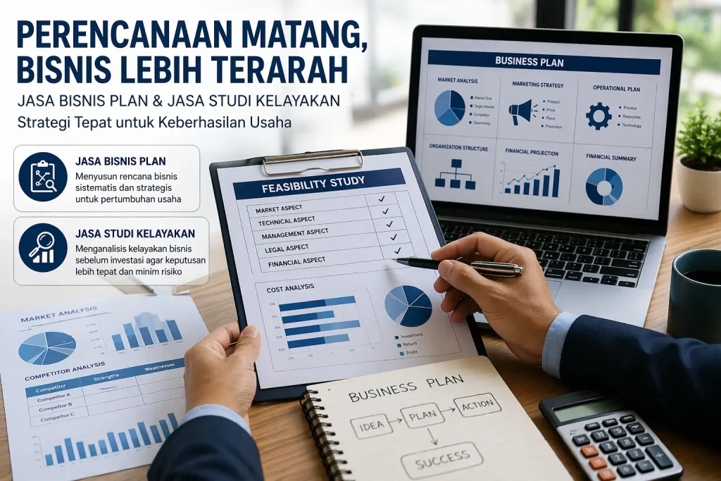 Ilustrasi jasa bisnis plan dan studi kelayakan untuk perencanaan usaha yang lebih terarah