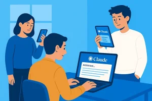Ilustrasi penggunaan Claude AI oleh tim untuk kebutuhan kerja dan kolaborasi digital