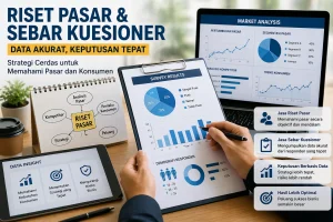 Ilustrasi riset pasar dan sebar kuesioner untuk pengambilan keputusan bisnis berbasis data