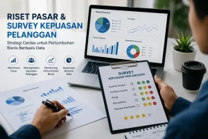 Ilustrasi riset pasar dan survey kepuasan pelanggan untuk strategi bisnis berbasis data pada 2026