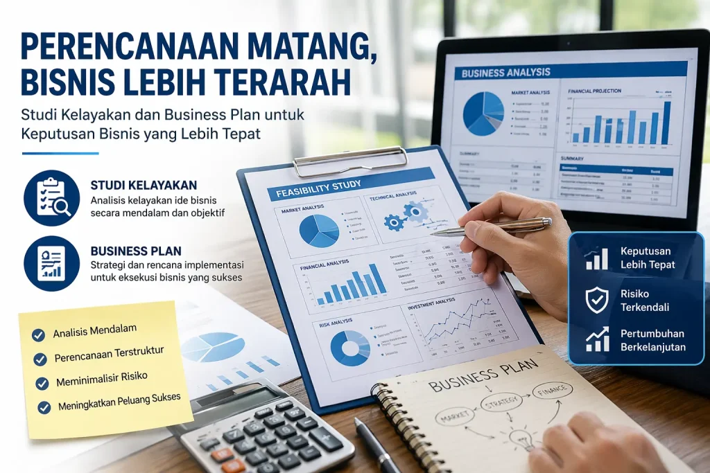 Ilustrasi studi kelayakan dan business plan untuk perencanaan bisnis yang lebih terarah