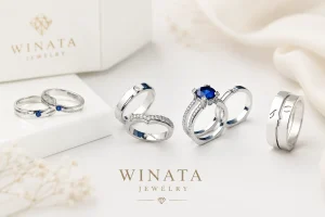 Ilustrasi cincin emas putih dan cincin tunangan Winata Jewelry untuk artikel harga cincin emas di toko emas