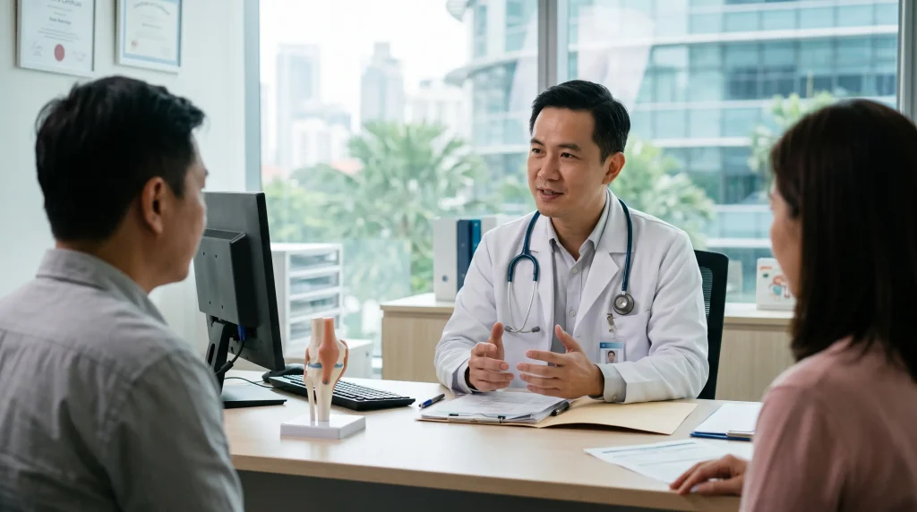 Dokter onkologi di Malaysia sedang berdiskusi mengenai rencana pengobatan kanker dengan pasien